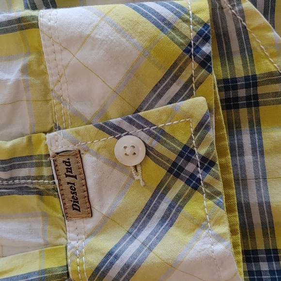 DIESEL INDUSTRY MEN'S YELLOW PLAID BUTTON DOWN SHIRT SIZE XL - Picture 8 of 11